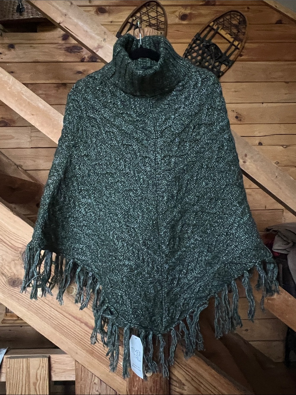 Fall Poncho Green Cable Knit Cowl Neck NWT